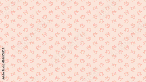 Seamless pattern of cute dog or cat paw prints on a soft pink background for animal lovers
