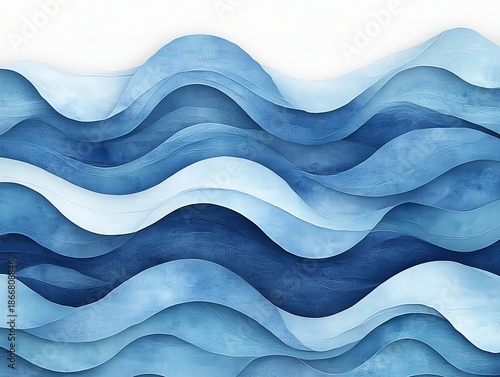 Abstract Blue Wave Pattern on White Background Artistic Watercolor Style
