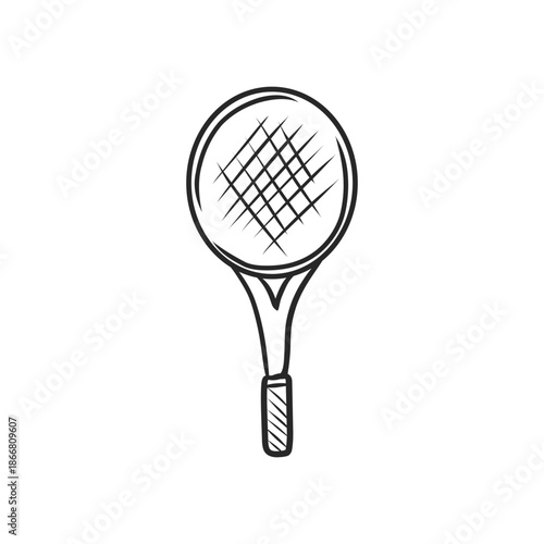 Hand Drawn Tennis Racket Line Art Illustration Sports Equipment Doodle