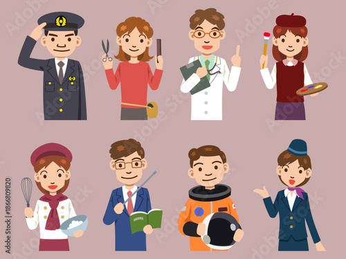Diverse group of people representing various professional occupations and careers in a colorful illustration.