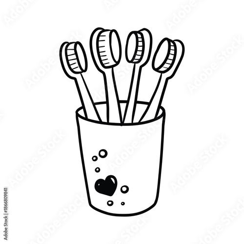 Tooth brush in a cup doodle hand drawn