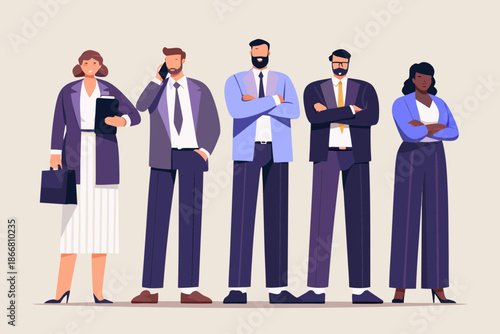 A diverse group of professionals standing together in a business setting