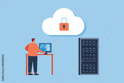 Secure cloud computing a person accessing data from a server network