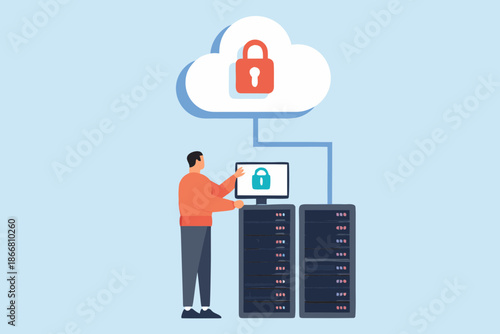 Secure cloud computing a man interacting with data and server security
