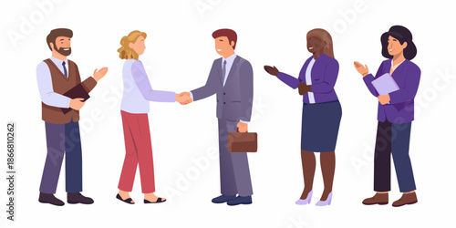 Diverse business team celebrating a successful deal with a handshake