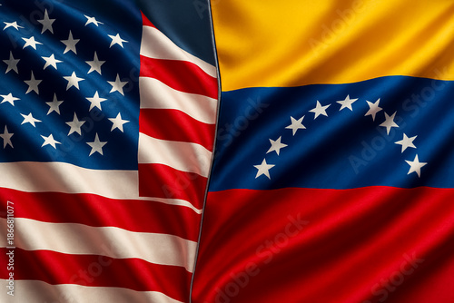 Side-by-side display of USA and Venezuela flags symbolizing international diplomacy, political tension, cultural exchange, economic relations, sanctions, and global geopolitical dynamics