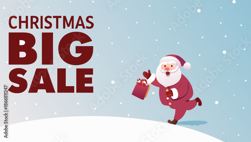Christmas big sale advertisement featuring santa claus with a gift