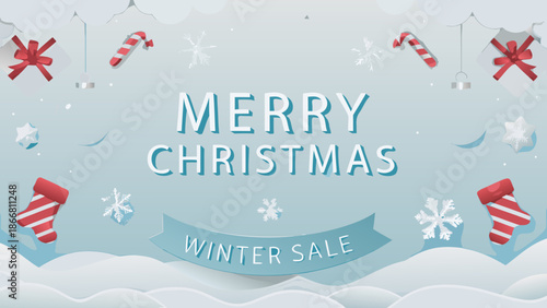 Festive christmas background with a merry christmas message and winter sale promotion
