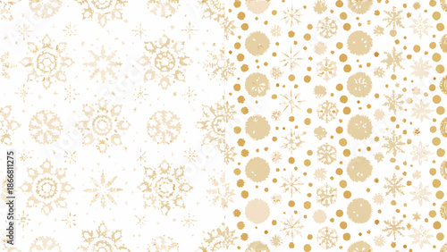 Elegant gold snowflakes and dots pattern on a pristine white background