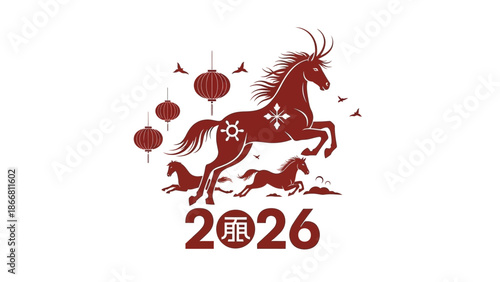 Chinese New Year 2026 Horse Zodiac Illustration.