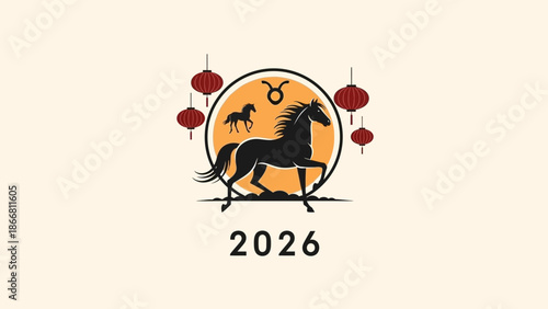 2026 Chinese New Year Horse Zodiac Sign Illustration.