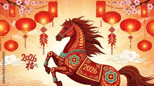 Chinese New Year 2026 Horse Zodiac Sign Celebration.