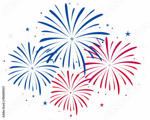 A vibrant display of red white and blue fireworks against a dark background