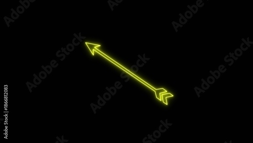 Arrow hitting the center of target icon. Illustration of bright neon line right archery icon.