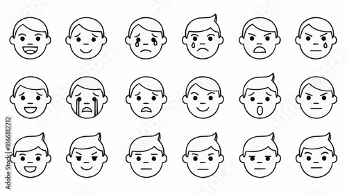 Collection of cartoon faces showing different emotions and expressions.
