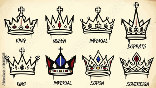 Collection of Eight Royal Crowns and Titles Illustrated.