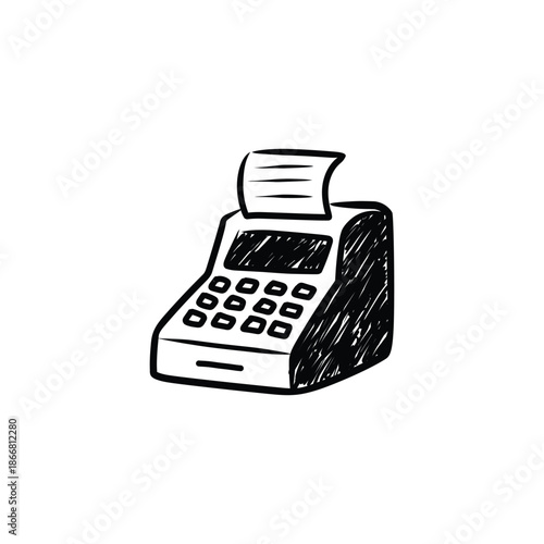 Retro cashier machine doodle illustration