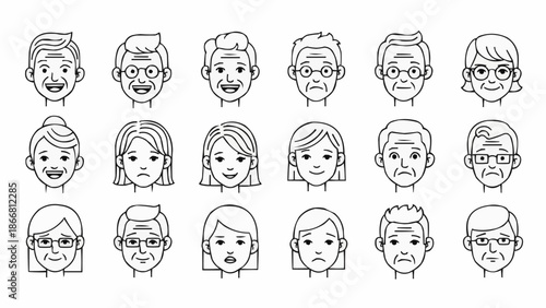 Collection of Diverse Human Faces Showing Various Emotions and Ages.