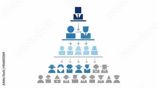 Organizational chart showing a hierarchical structure of people.
