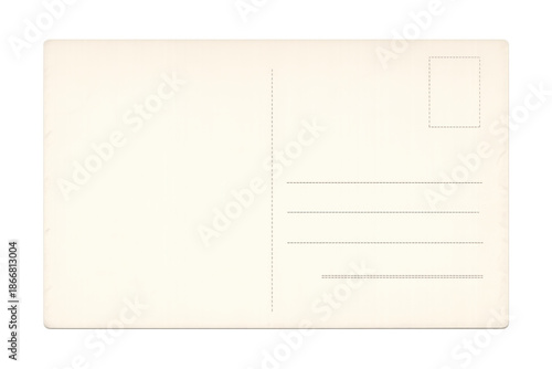 Blank vintage postcard back with address lines and stamp area, transparent background for messages