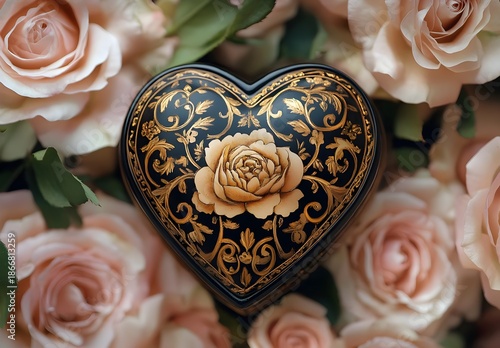 Heart-Shaped Box Amidst Roses