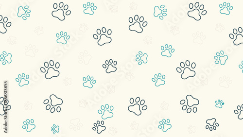 Cute pet paw print seamless pattern. Vector animal track background in blue tones for textile, wallpaper, and pet shop packaging