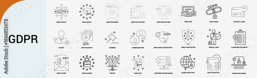 gdpr compliance and data privacy protection icons, security vector set