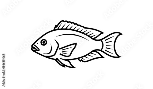 Obraz na plátně Keyhole cichlid fish outline icon vector illustration aquarium line art
