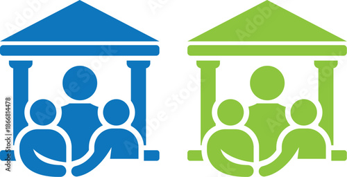 Happy Family in House or Community Shelter Logo