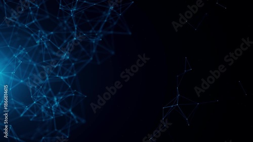 a dark background displays a vibrant network of interconnected blue lines and glowing nodes creating a futuristic abstract design high quality
