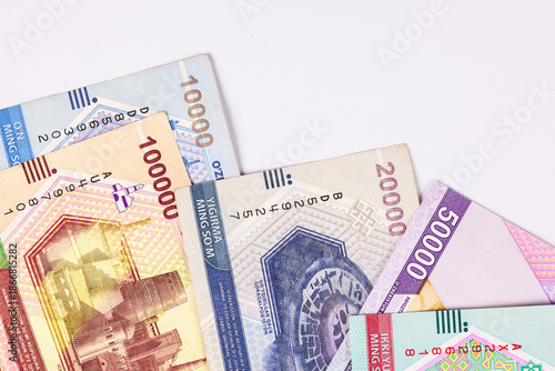 Different types of banknotes from currency collection Uzbekistan currency som various denominations