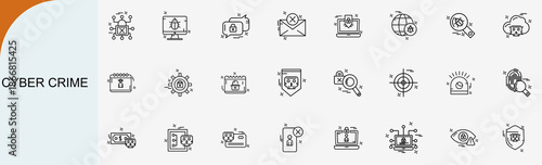 cyber crime and digital security outline icons, network safety vector