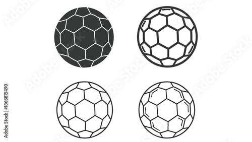Four soccer balls in different patterns - SVG and PNG icons - Vector Icons and Stickers - PNG, SVG, EPS - Glyph and solid icon set - Icon vector - Flat Design Icon - line icon set
