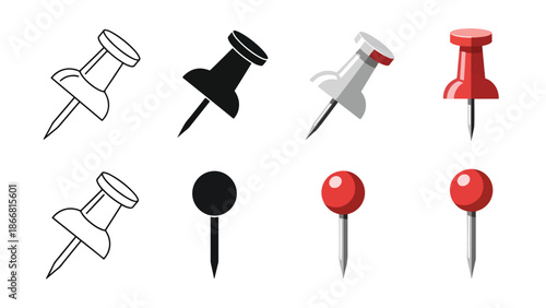 Collection of colorful push pins - SVG and PNG icons - Vector Icons and Stickers - PNG, SVG, EPS - Glyph and solid icon set - Icon vector - Flat Design Icon - line icon set