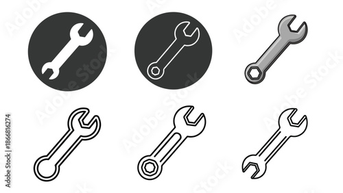 Collection of wrenches in various styles - SVG and PNG icons - Vector Icons and Stickers - PNG, SVG, EPS - Glyph and solid icon set - Icon vector - Flat Design Icon - line icon set