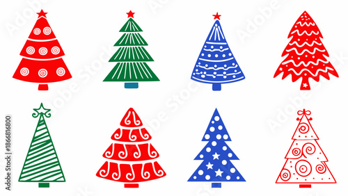 Collection of colorful christmas trees in various designs and patterns
