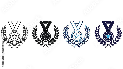 Set of four medals with star designs - SVG and PNG icons - Vector Icons and Stickers - PNG, SVG, EPS - Glyph and solid icon set - Icon vector - Flat Design Icon - line icon set