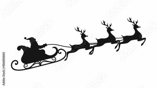 Silhouette of santa claus and reindeer flying in a sleigh