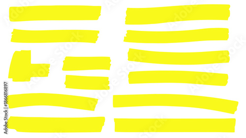 Abstract arrangement of vibrant yellow brush strokes on a stark black background