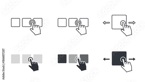 Step-by-step click and drag operation - SVG and PNG icons - Vector Icons and Stickers - PNG, SVG, EPS - Glyph and solid icon set - Icon vector - Flat Design Icon - line icon set