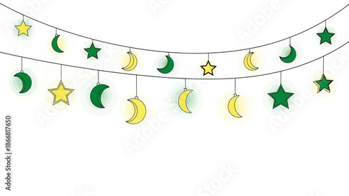 Decorative String Lights with Stars and Crescent Moons for Festive Occasions.