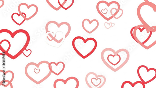 A vector graphic illustration of various red and pink heart shapes scattered across a white background in a minimalist and flat design style
