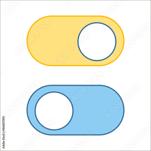Two rounded toggle switches in yellow and blue showing on/off states or alternative choices
