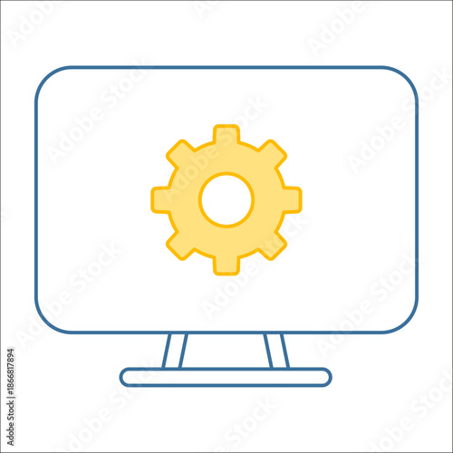 A desktop monitor with a yellow gear, signifying system administration or display preferences