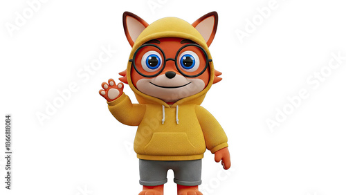 3D Cartoon Fox Character Waving
