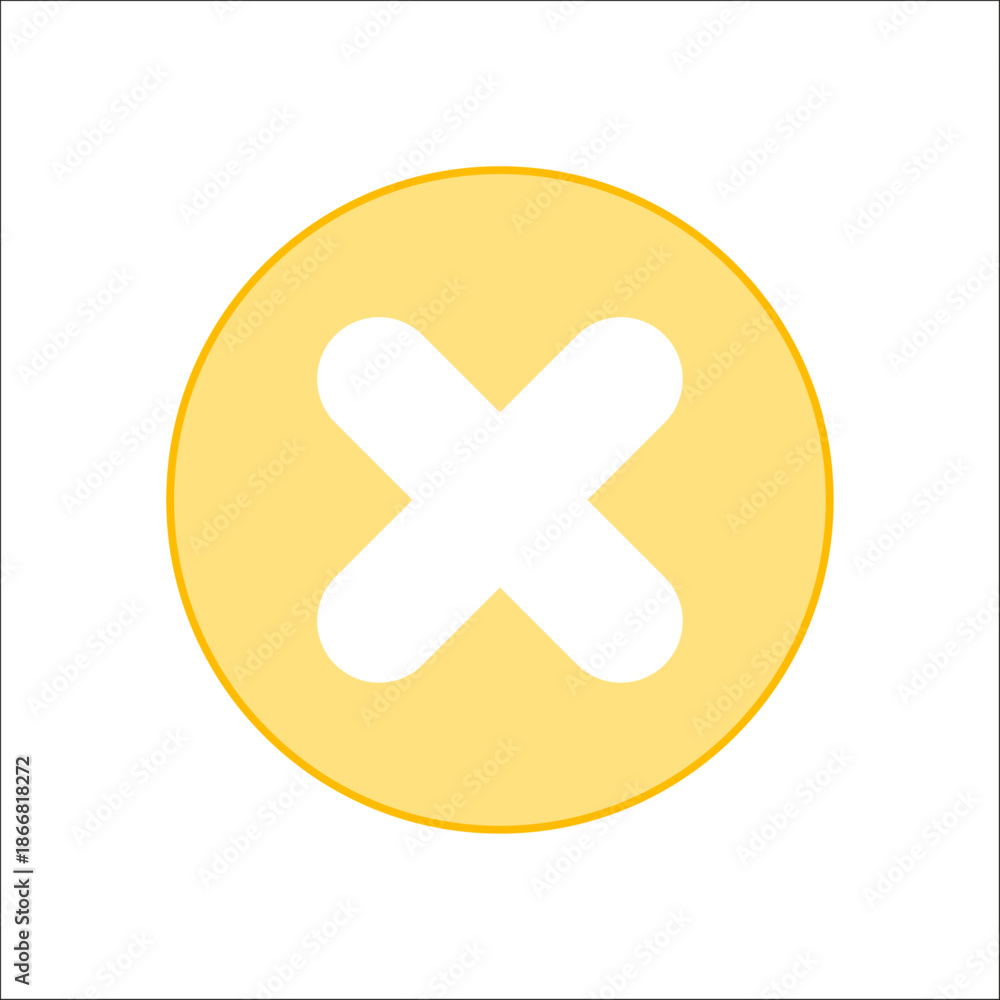Obraz premium Yellow circle with white cross or x mark for cancel delete or error action