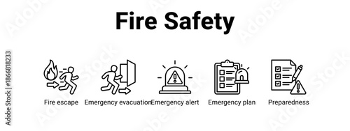 Fire Safety web banner icon vector illustration concept for  with icon of Fire escape, Emergency evacuation, Emergency alert.