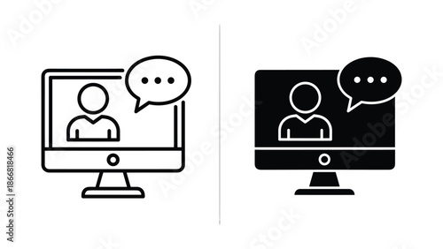 Computer monitor displaying user profile and speech bubble