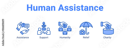 Human Assistance web banner icon vector illustration concept for  with icon of Assistance, Support.