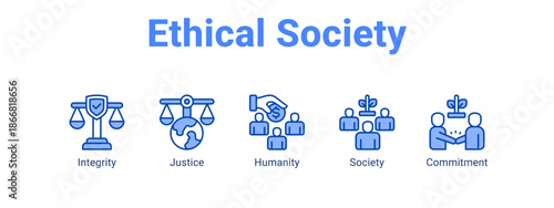 Ethical Society web banner icon vector illustration concept for  with icon of Integrity, Justice.